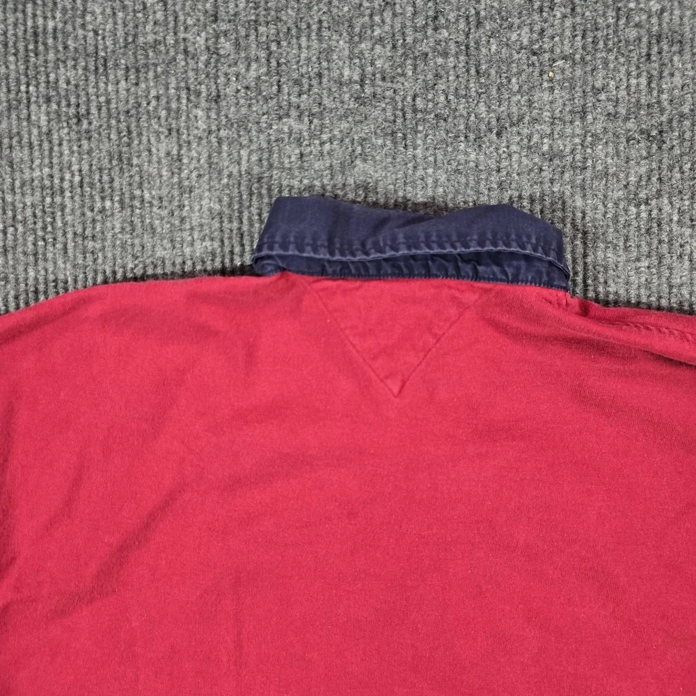 Vintage 90s Hilfiger Rugby Shirt Mens 2XL Red Navy‎ Polo Collar Y2K Preppy